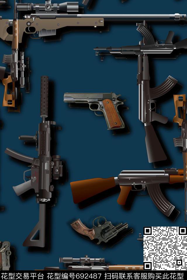 男装休闲风武器数码印花华亿平台下载（图片编号: 692487） - 瓦栏（Walan）