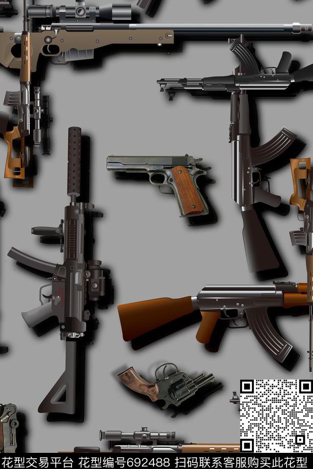 男装休闲风武器数码印花华亿平台下载（图片编号: 692488） - 瓦栏（Walan）