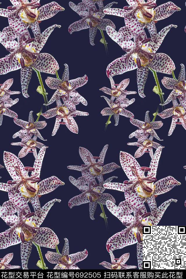 花卉写真青蓝雅韵系列花朵数码印花华亿平台下载（图片编号: 692505） - 瓦栏（Walan）