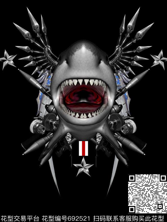 大牌抽象鲨鱼数码印花华亿平台下载（图片编号: 692521） - 瓦栏（Walan）