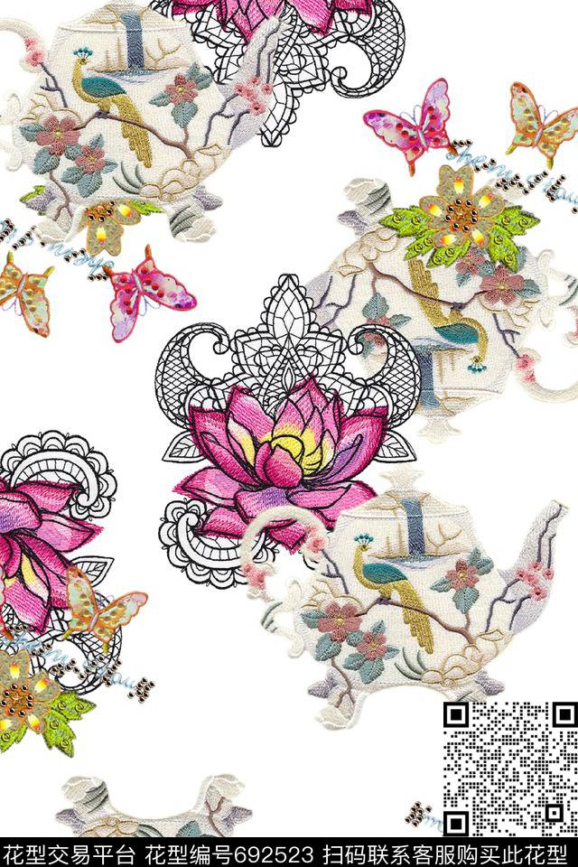 荷花小碎花循环华亿平台数码印花华亿平台下载（图片编号: 692523） - 瓦栏（Walan）