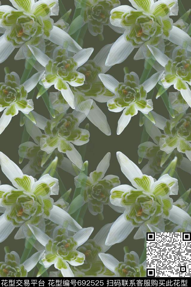 花卉写真兰花青蓝雅韵系列数码印花华亿平台下载（图片编号: 692525） - 瓦栏（Walan）