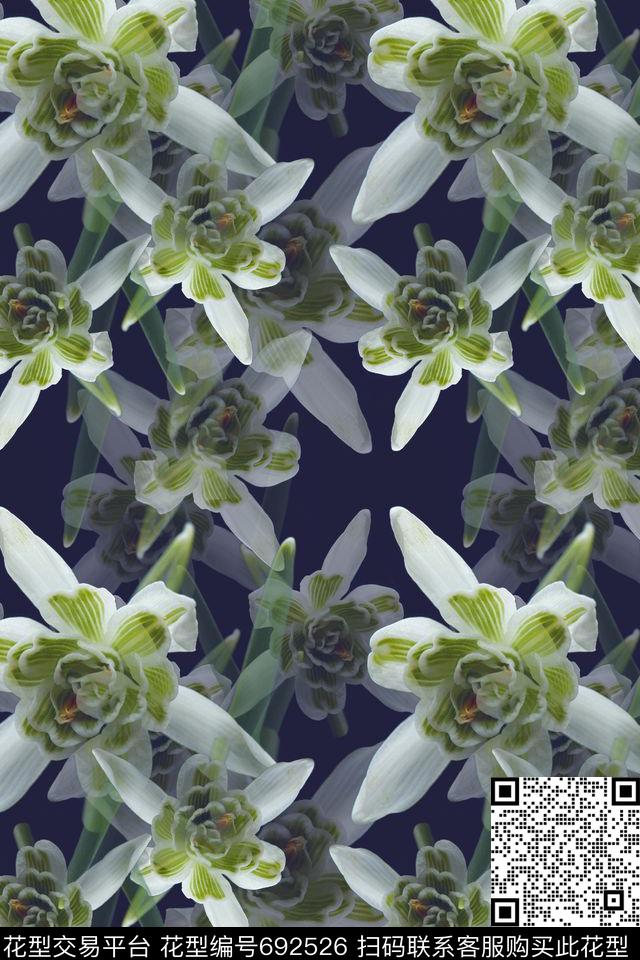 花卉写真兰花青蓝雅韵系列数码印花华亿平台下载（图片编号: 692526） - 瓦栏（Walan）