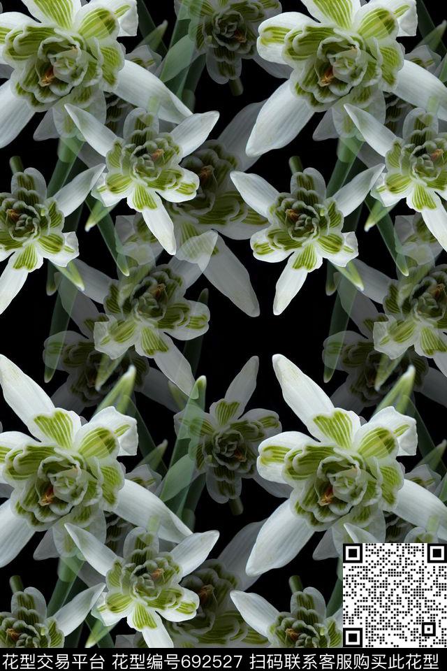 花卉写真兰花青蓝雅韵系列数码印花华亿平台下载（图片编号: 692527） - 瓦栏（Walan）