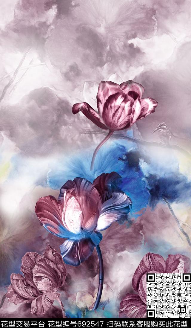 风景荷花花卉数码印花华亿平台下载（图片编号: 692547） - 瓦栏（Walan）