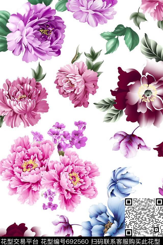 花卉牡丹花朵数码印花华亿平台下载（图片编号: 692560） - 瓦栏（Walan）