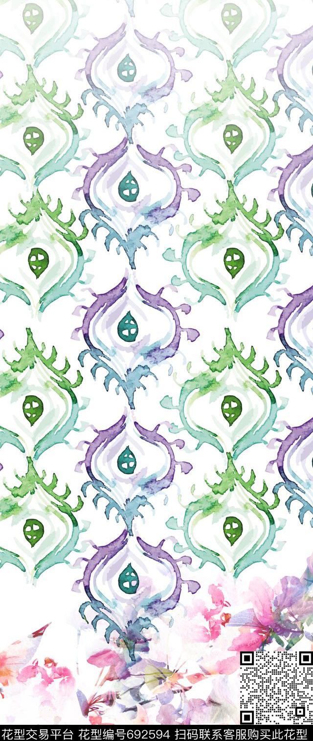 百合玫瑰花朵数码印花华亿平台下载（图片编号: 692594） - 瓦栏（Walan）