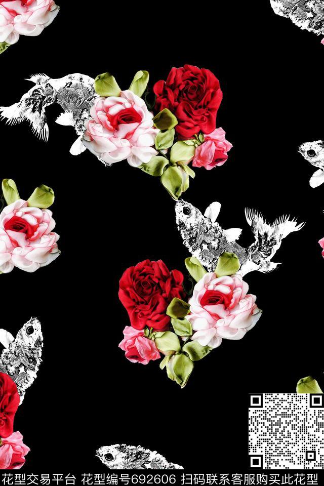 女装花卉复古数码印花华亿平台下载（图片编号: 692606） - 瓦栏（Walan）