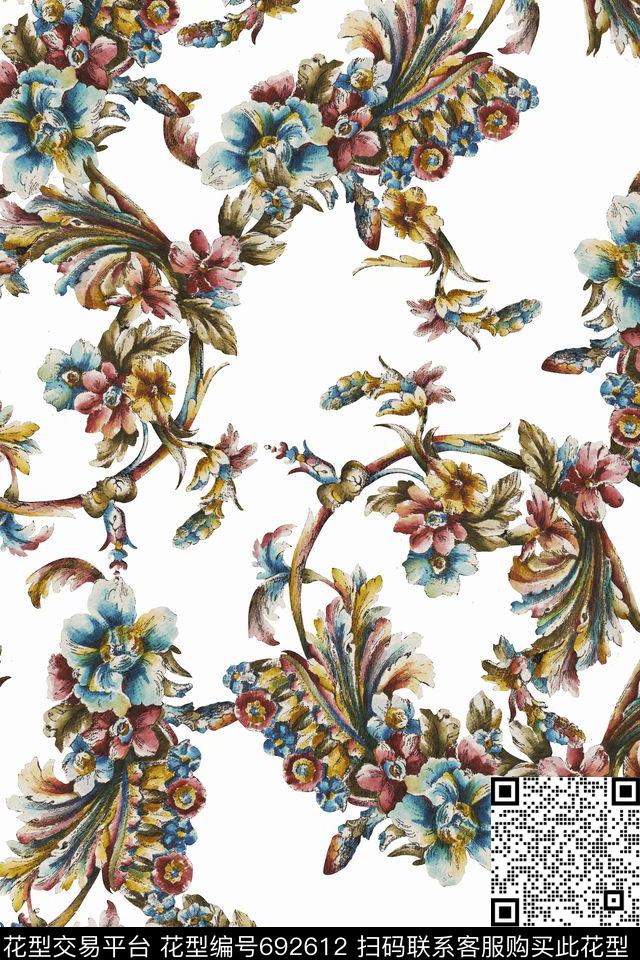 大马士革宫廷风卷草纹数码印花华亿平台下载（图片编号: 692612） - 瓦栏（Walan）
