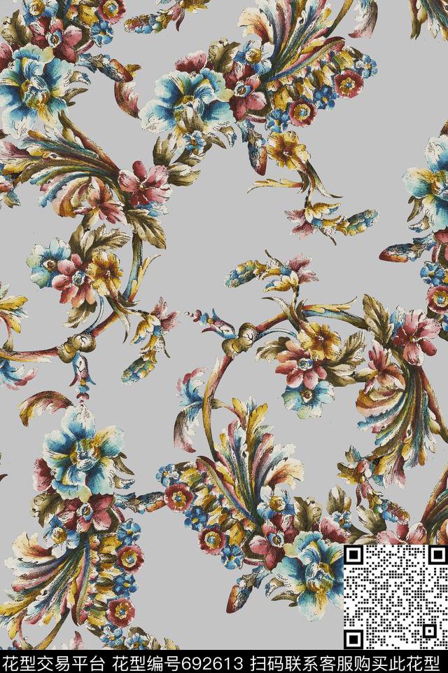 大马士革宫廷风卷草纹数码印花华亿平台下载（图片编号: 692613） - 瓦栏（Walan）