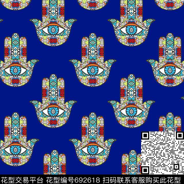 手掌眼睛民族花纹图案数码印花华亿平台下载（图片编号: 692618） - 瓦栏（Walan）