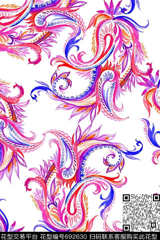 火腿花腰果佩斯利数码印花华亿平台下载（图片编号: 692630） - 瓦栏（Walan）