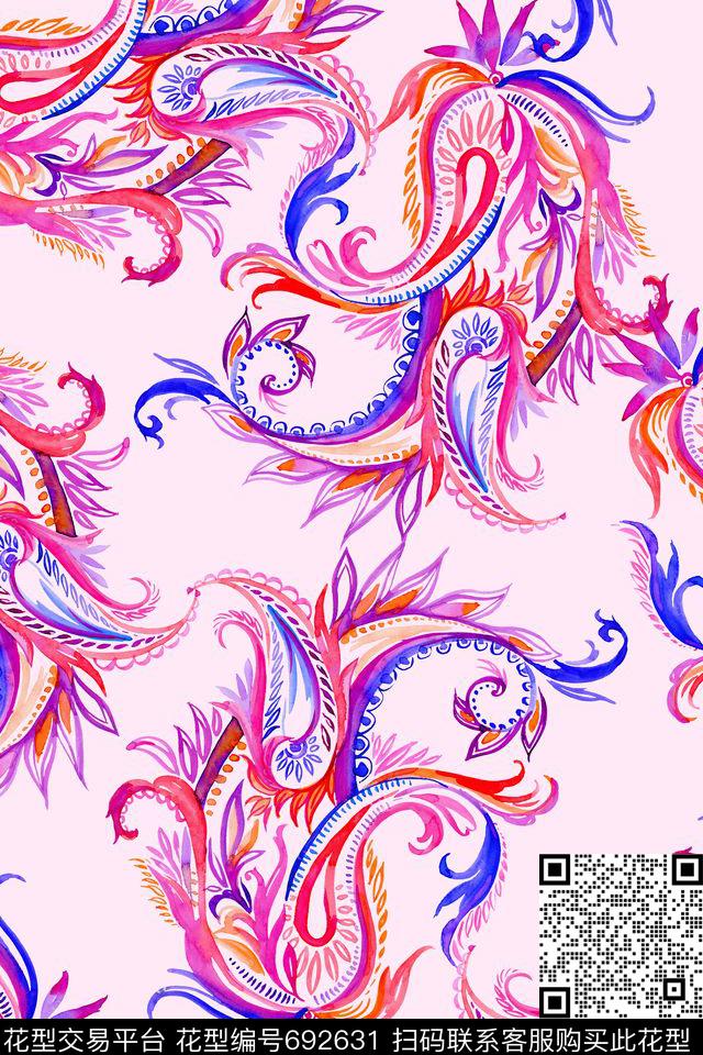 火腿花腰果佩斯利数码印花华亿平台下载（图片编号: 692631） - 瓦栏（Walan）