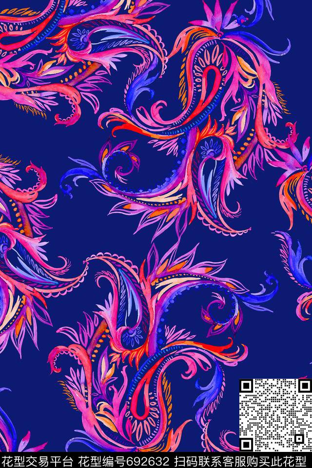 火腿花腰果佩斯利数码印花华亿平台下载（图片编号: 692632） - 瓦栏（Walan）