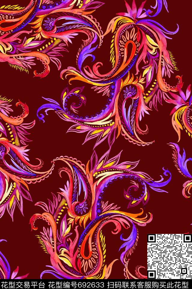 火腿花腰果佩斯利数码印花华亿平台下载（图片编号: 692633） - 瓦栏（Walan）