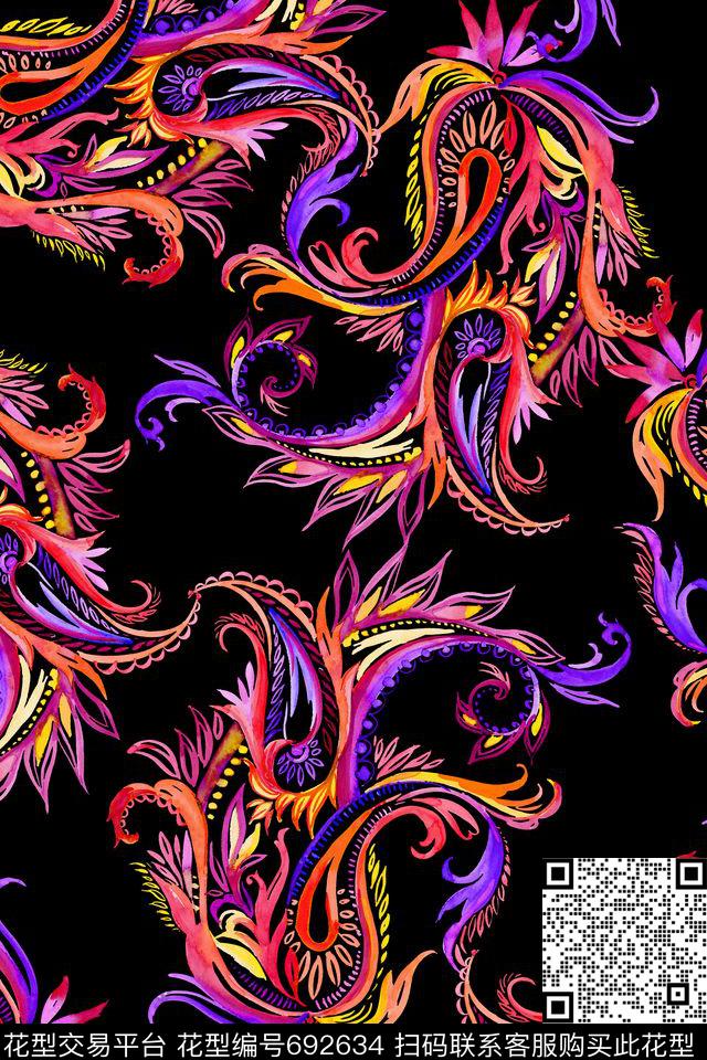 火腿花腰果佩斯利数码印花华亿平台下载（图片编号: 692634） - 瓦栏（Walan）