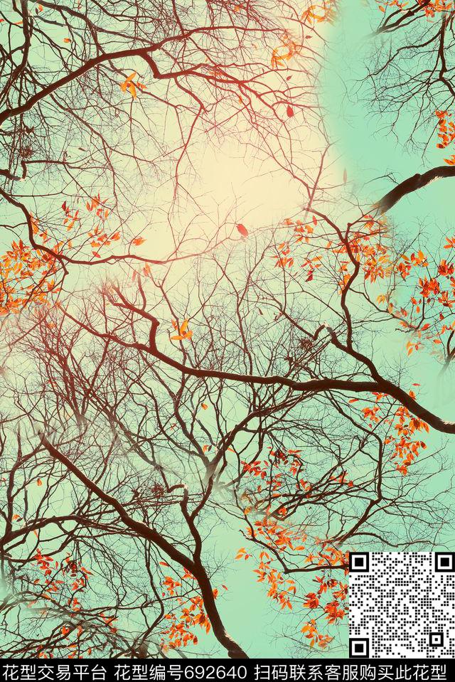 数码风景枝条数码印花华亿平台下载（图片编号: 692640） - 瓦栏（Walan）