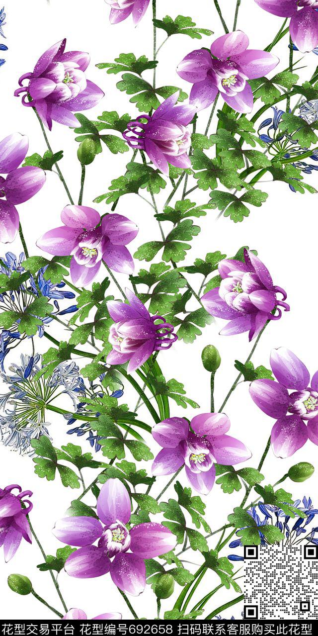 小清新花卉乱花数码华亿平台数码印花华亿平台下载（图片编号: 692658） - 瓦栏（Walan）