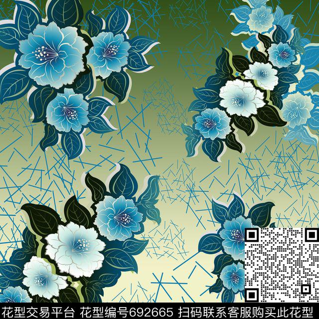 丝巾围巾秀场花朵花卉数码印花华亿平台下载（图片编号: 692665） - 瓦栏（Walan）