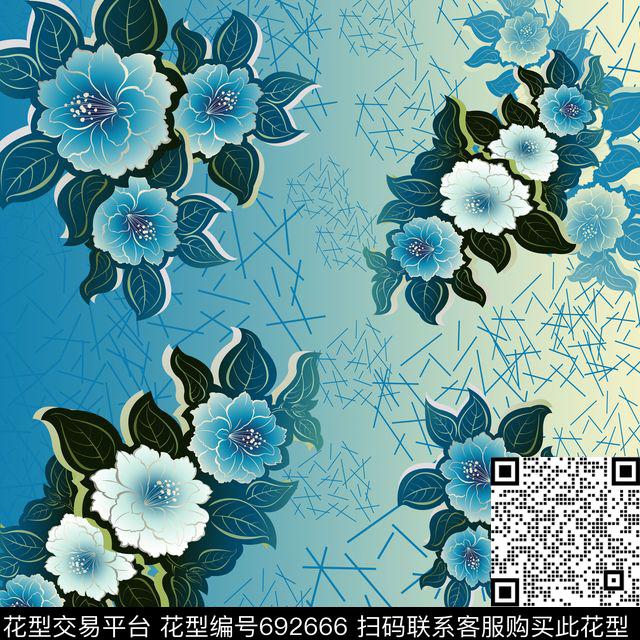 丝巾围巾秀场花朵花卉数码印花华亿平台下载（图片编号: 692666） - 瓦栏（Walan）