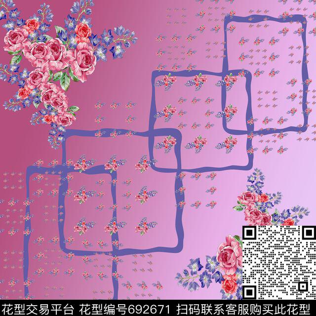 花朵丝巾围巾秀场花卉数码印花华亿平台下载（图片编号: 692671） - 瓦栏（Walan）
