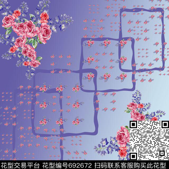 花朵丝巾围巾秀场花卉数码印花华亿平台下载（图片编号: 692672） - 瓦栏（Walan）