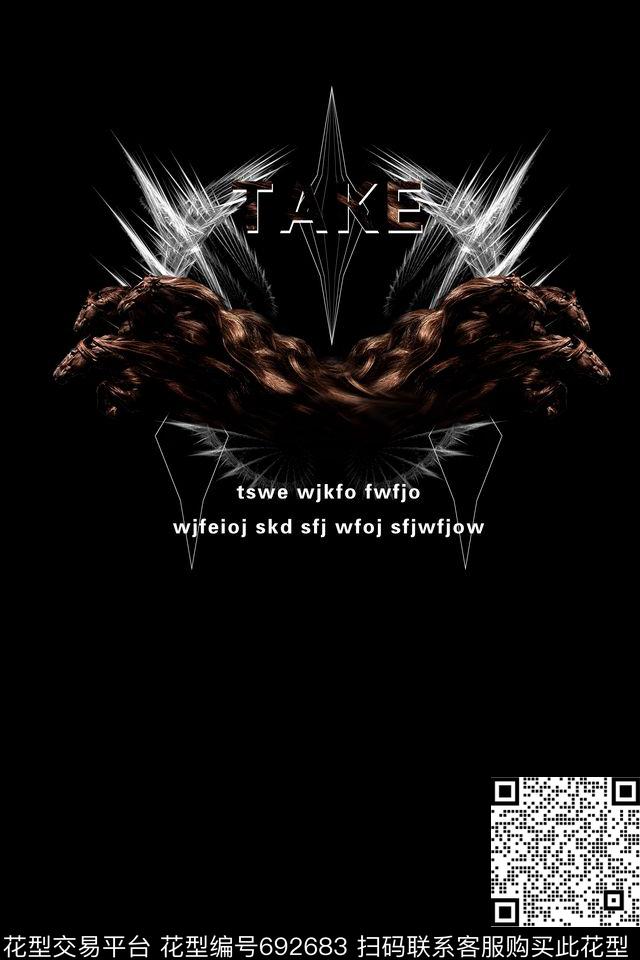 动物马抽象英文数码印花华亿平台下载（图片编号: 692683） - 瓦栏（Walan）