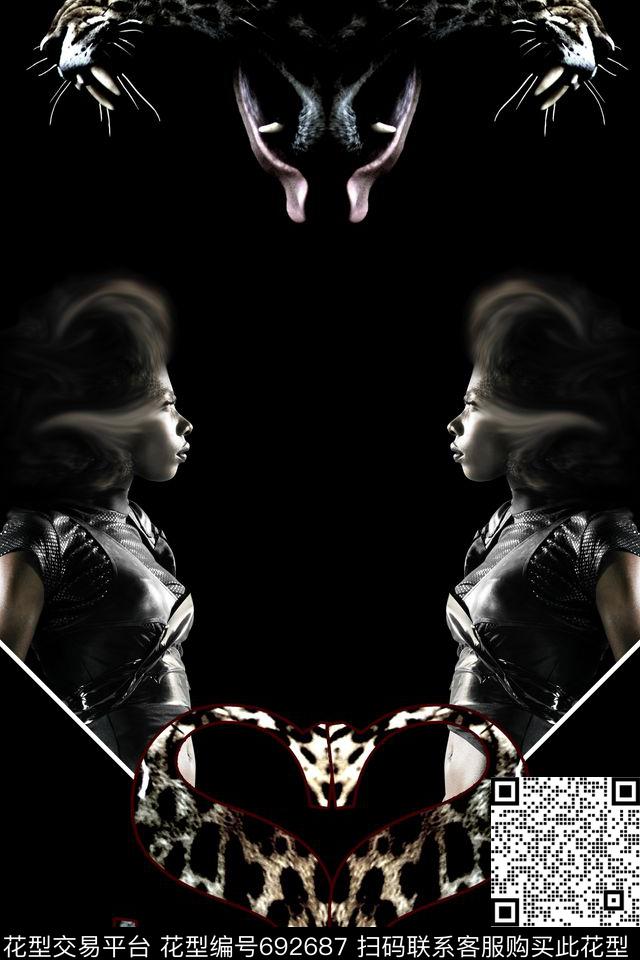 欧美人物动物豹子数码印花华亿平台下载（图片编号: 692687） - 瓦栏（Walan）