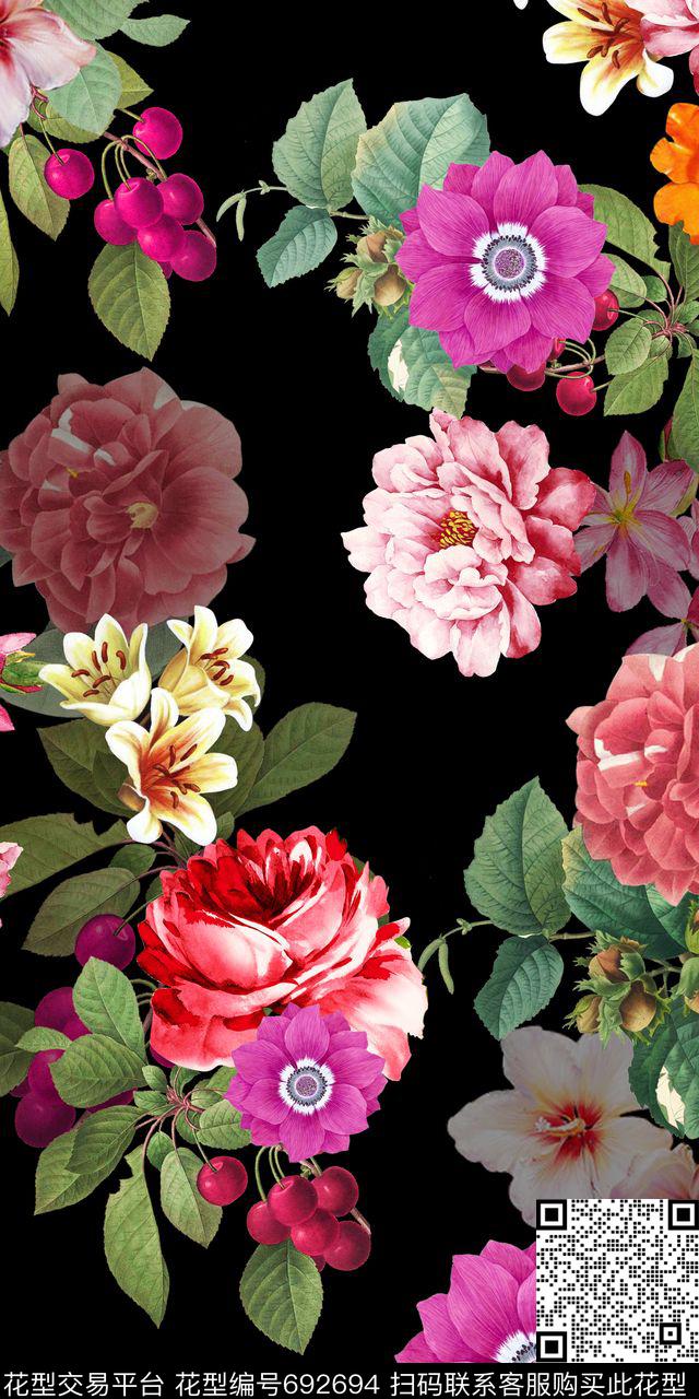 油画花卉水彩小花数码印花华亿平台下载（图片编号: 692694） - 瓦栏（Walan）