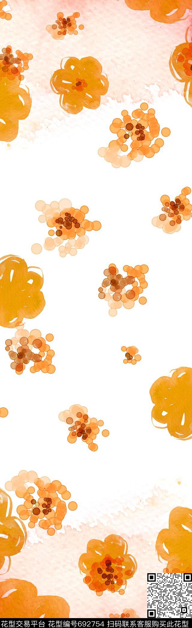 水彩花卉长巾花朵花卉数码印花华亿平台下载（图片编号: 692754） - 瓦栏（Walan）