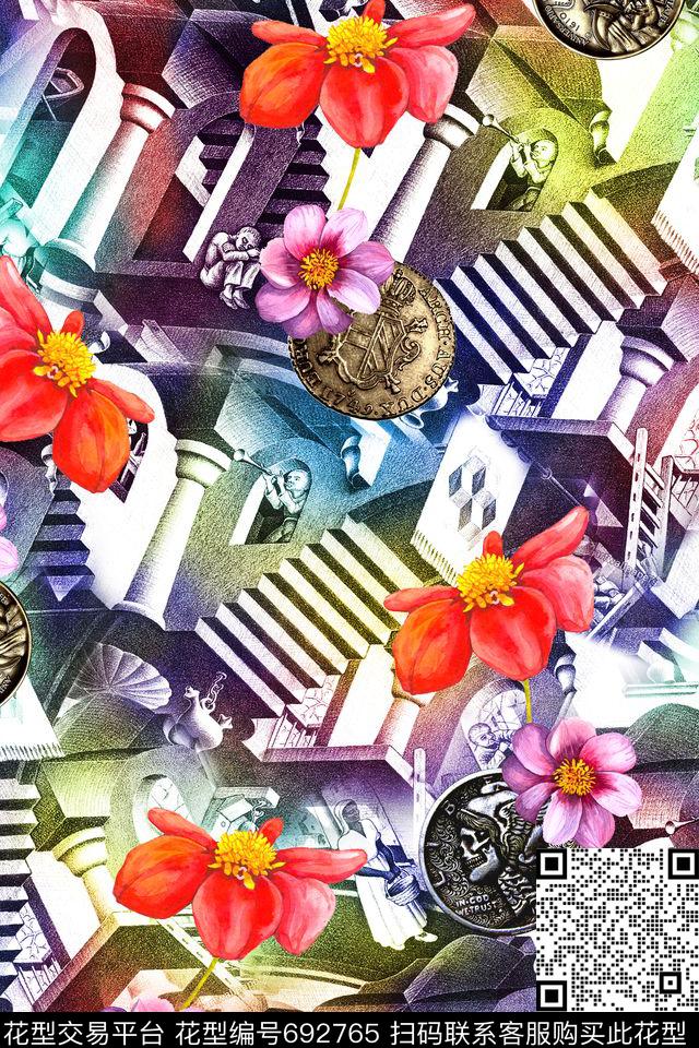 时尚炫彩纹理数码印花华亿平台下载（图片编号: 692765） - 瓦栏（Walan）