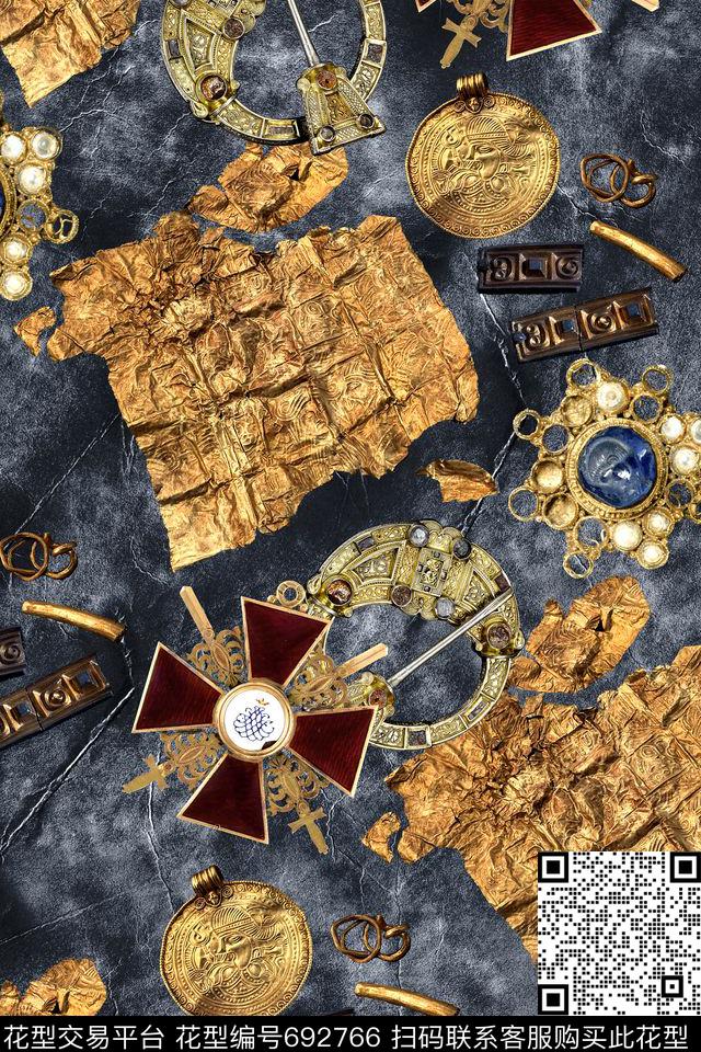 抽象几何珠宝数码印花华亿平台下载（图片编号: 692766） - 瓦栏（Walan）