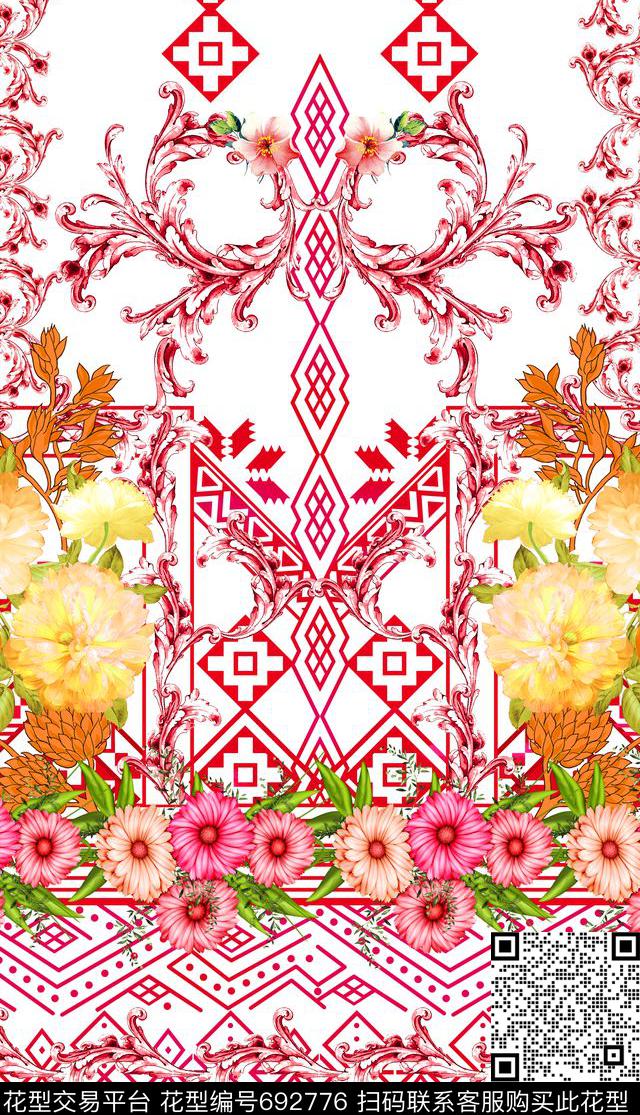 MAX-定位欧美民族风花卉青花瓷数码印花华亿平台下载（图片编号: 692776） - 瓦栏（Walan）