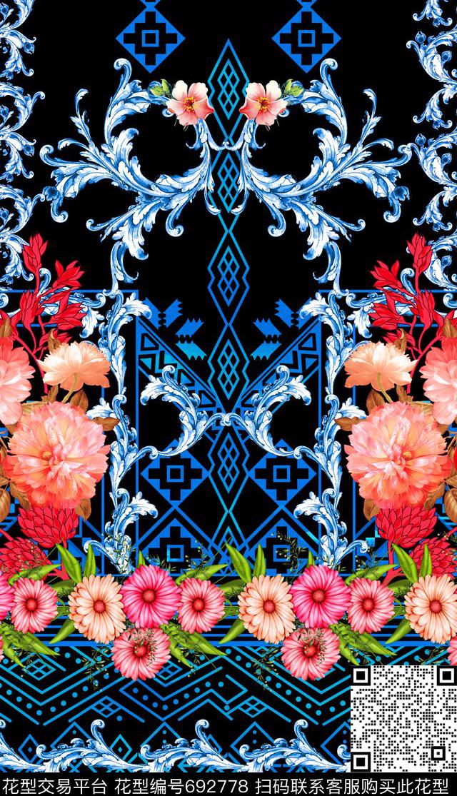 MAX-定位欧美民族风花卉青花瓷数码印花华亿平台下载（图片编号: 692778） - 瓦栏（Walan）
