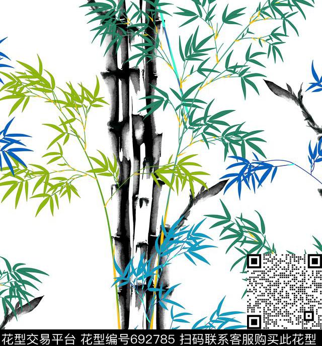 山水画旗袍印花中国民族风手绘竹子数码印花华亿平台下载（图片编号: 692785） - 瓦栏（Walan）