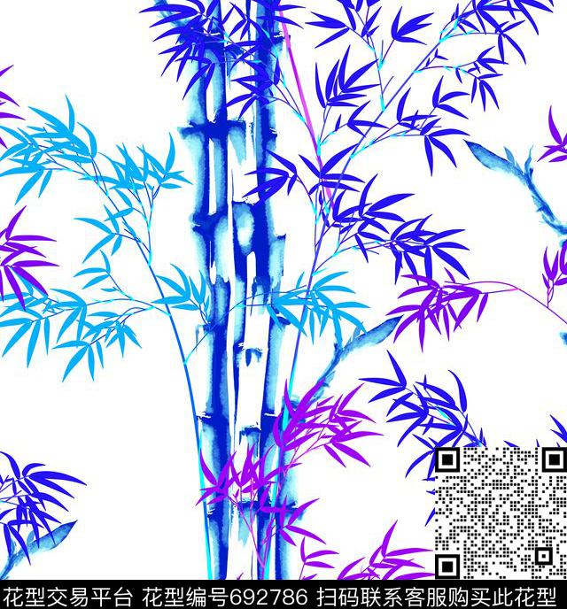 山水画旗袍印花中国民族风手绘竹子数码印花华亿平台下载（图片编号: 692786） - 瓦栏（Walan）