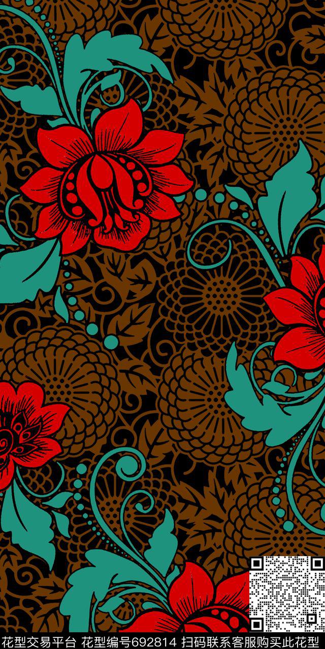 荷花花朵大花传统印花华亿平台下载（图片编号: 692814） - 瓦栏（Walan）