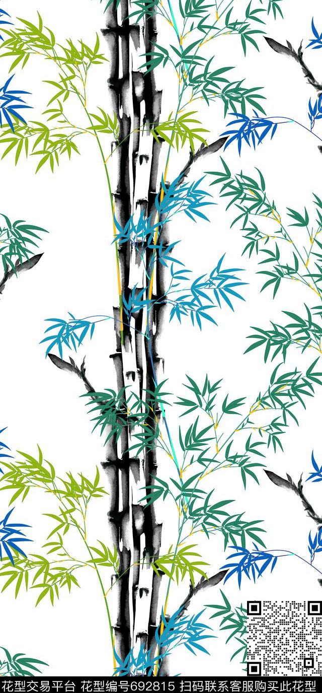 山水画旗袍印花中国民族风手绘竹子数码印花华亿平台下载（图片编号: 692815） - 瓦栏（Walan）