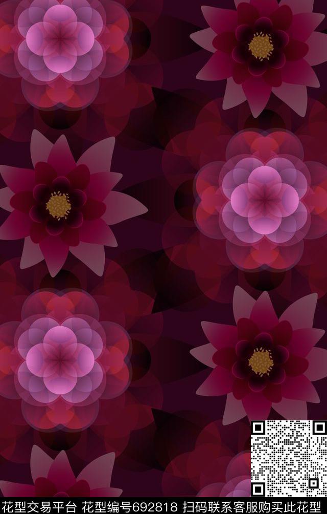 几何花卉不定位丝巾女装家纺数码印花华亿平台下载（图片编号: 692818） - 瓦栏（Walan）