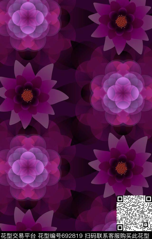 几何花卉不定位丝巾女装家纺数码印花华亿平台下载（图片编号: 692819） - 瓦栏（Walan）