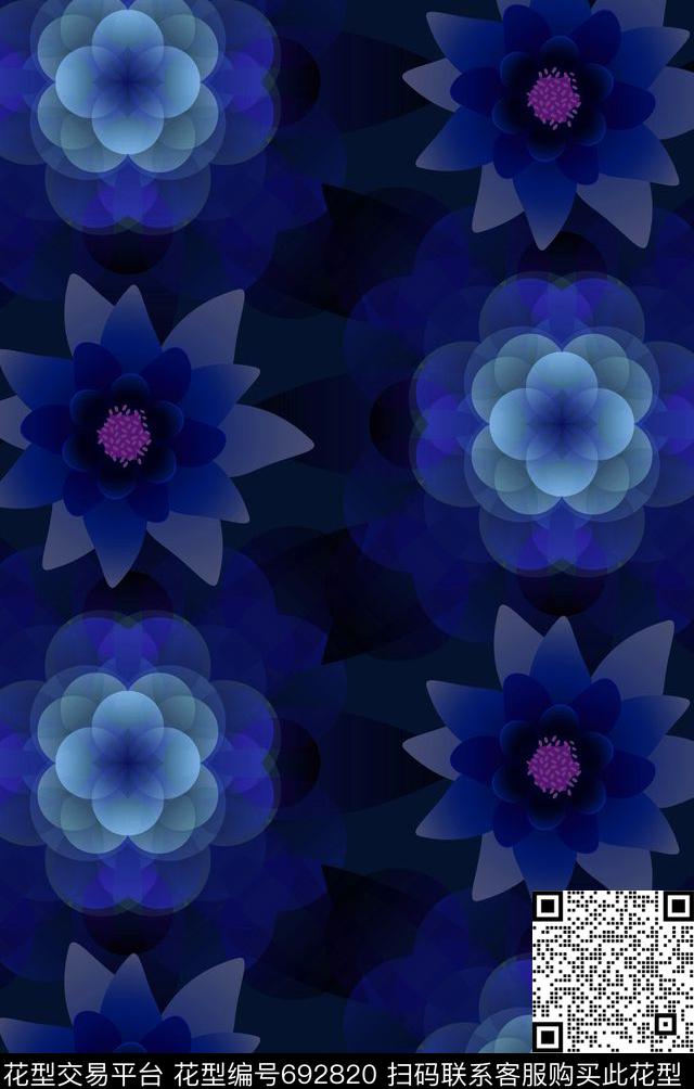 几何花卉不定位丝巾女装家纺数码印花华亿平台下载（图片编号: 692820） - 瓦栏（Walan）