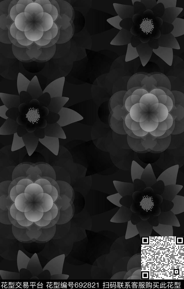 几何花卉不定位丝巾女装家纺数码印花华亿平台下载（图片编号: 692821） - 瓦栏（Walan）