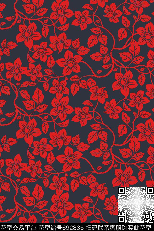 艺术花卉黑白男装传统印花华亿平台下载（图片编号: 692835） - 瓦栏（Walan）