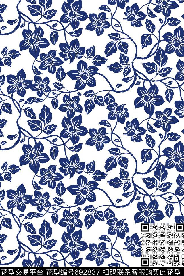 艺术花卉黑白男装传统印花华亿平台下载（图片编号: 692837） - 瓦栏（Walan）