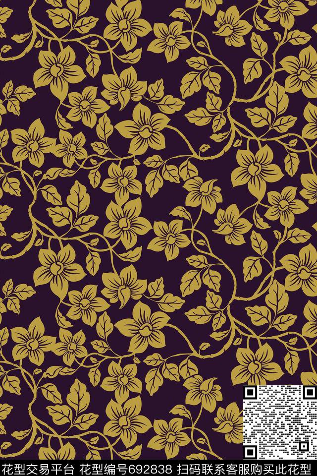 艺术花卉黑白男装传统印花华亿平台下载（图片编号: 692838） - 瓦栏（Walan）