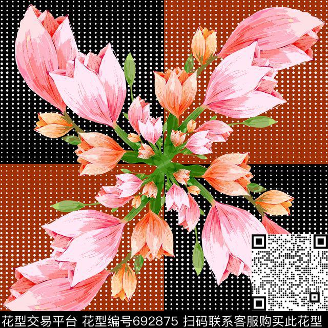 几何花卉不定位丝巾女装家纺传统印花华亿平台下载（图片编号: 692875） - 瓦栏（Walan）