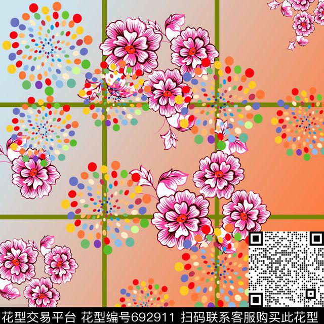 丝巾围巾秀场渐变花卉组合数码印花华亿平台下载（图片编号: 692911） - 瓦栏（Walan）