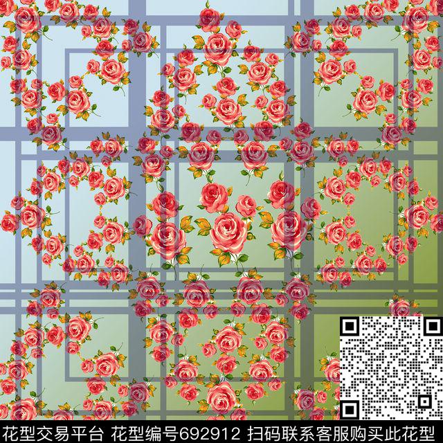 丝巾围巾秀场渐变花朵数码印花华亿平台下载（图片编号: 692912） - 瓦栏（Walan）