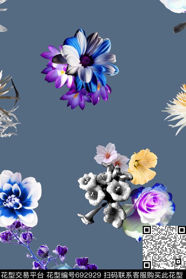 女装花卉四方连续图案数码印花华亿平台下载（图片编号: 692929） - 瓦栏（Walan）