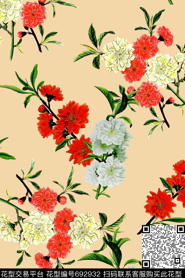 水彩花卉花朵数码印花华亿平台下载（图片编号: 692932） - 瓦栏（Walan）